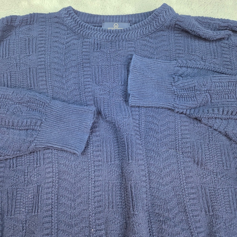 VTG Enro Sweater Mens XL‎ Textured Basketweave Chevron Knit Navy Blue Made USA